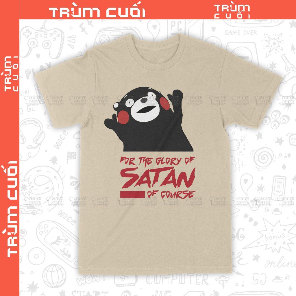  Áo thun Gấu Kumamon Satan, Trùm Cuối Meme Animal, Unisex Cotton 100% 2 màu nam nữ 0421 
