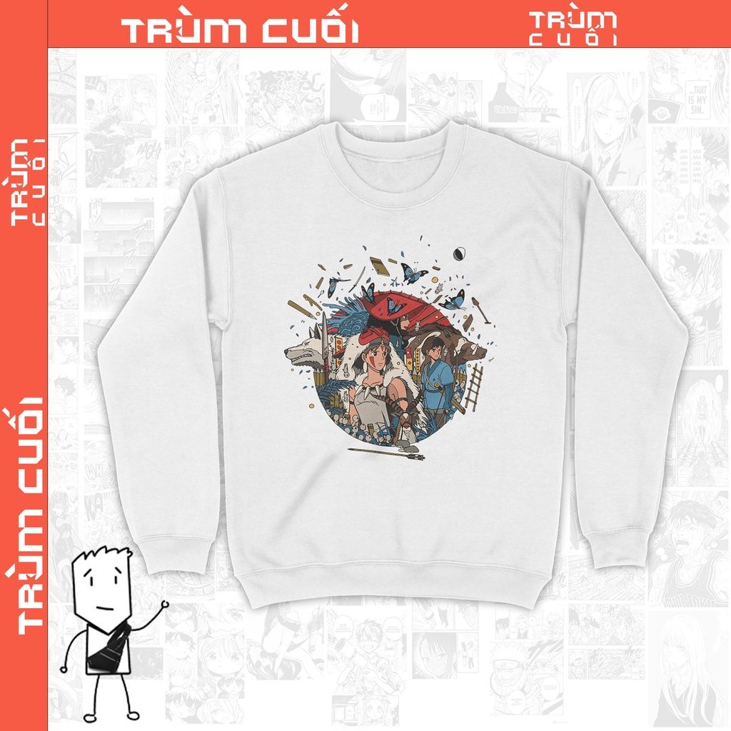  Áo Sweater Công Chúa Mononoke - Ghibli, Trùm Cuối Anime Cine Nỉ Bông100% 2 màu nam nữ 0106 