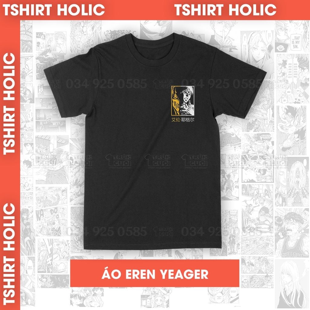  Áo thun Attack on Titan: Eren Yeager, Trùm Cuối Anime, Unisex Cotton 100% 2 màu nam nữ 