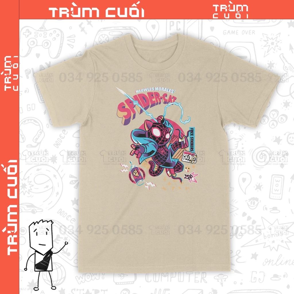  Áo thun Spider Cat - Mèo Morales, Trùm Cuối Marvel Cine, Unisex Cotton 100% 2 màu nam nữ 0225 