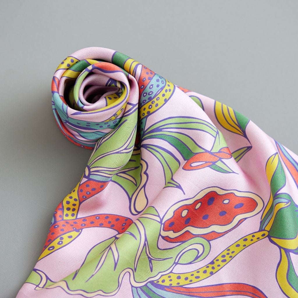 The Lotus Dance Silk Scarf / Light Pink / Size 55x55