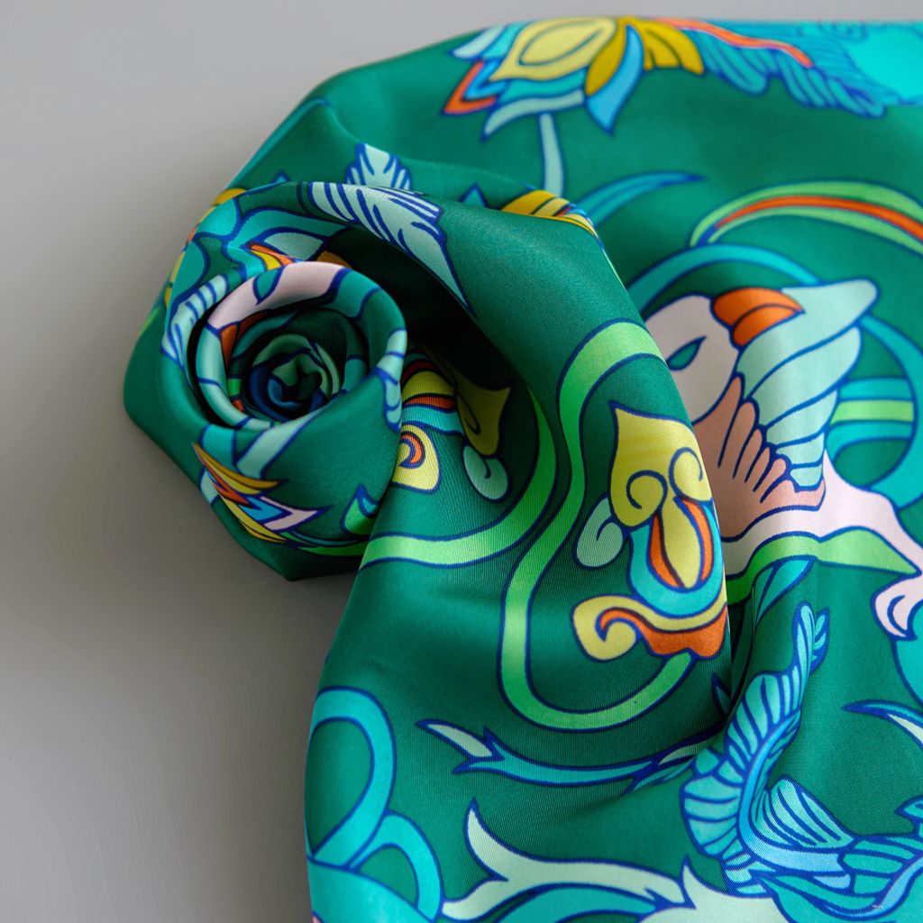 Khăn Phượng điểu xanh size  65x65