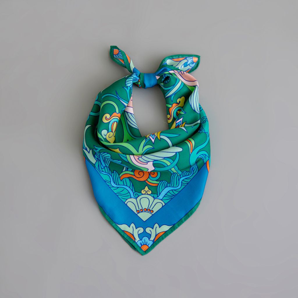 Khăn Phượng điểu xanh size  65x65