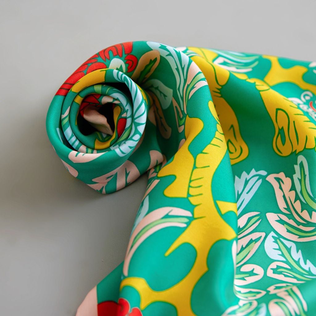 The Garden of Youth Silk Scarf / Green-Citron / size 65x65