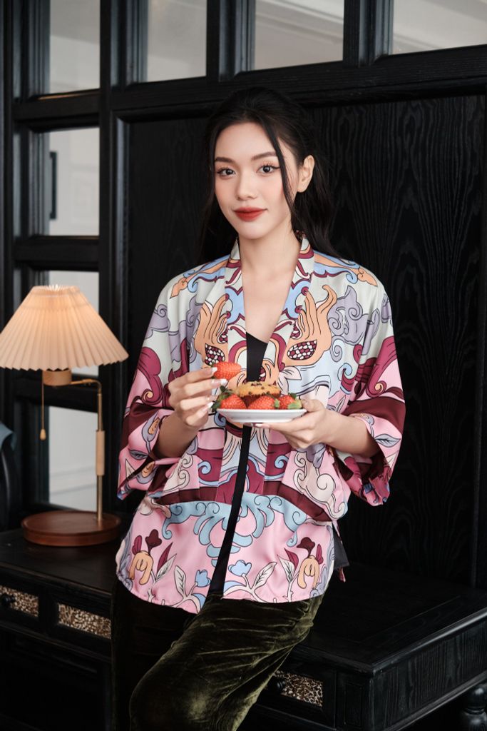 Áo Kimono Phật Thủ Hương Duyên Màu Tím Hồng