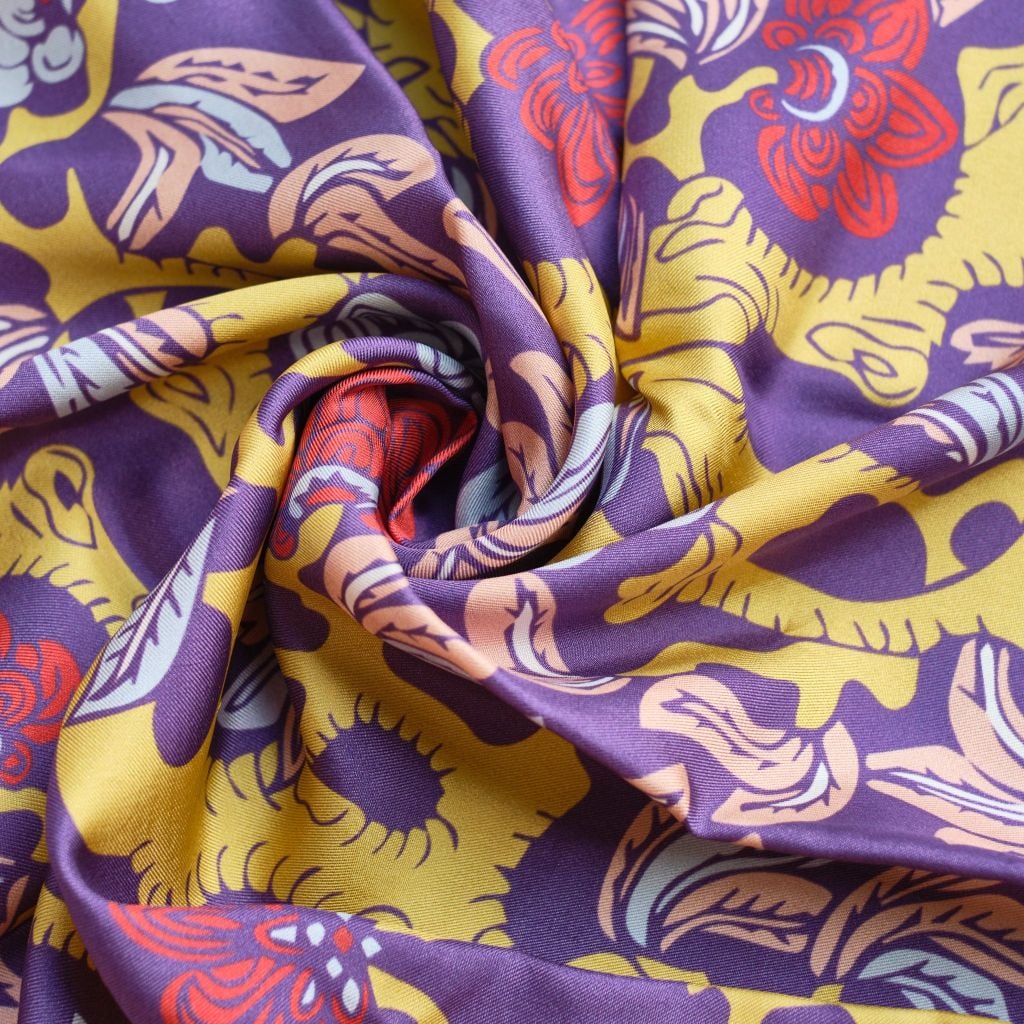 The Garden of Youth Silk Scarf / Purple Yellow size 55x55