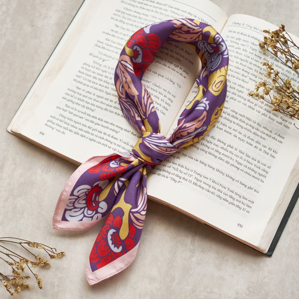 The Garden of Youth Silk Scarf / Purple Yellow size 55x55