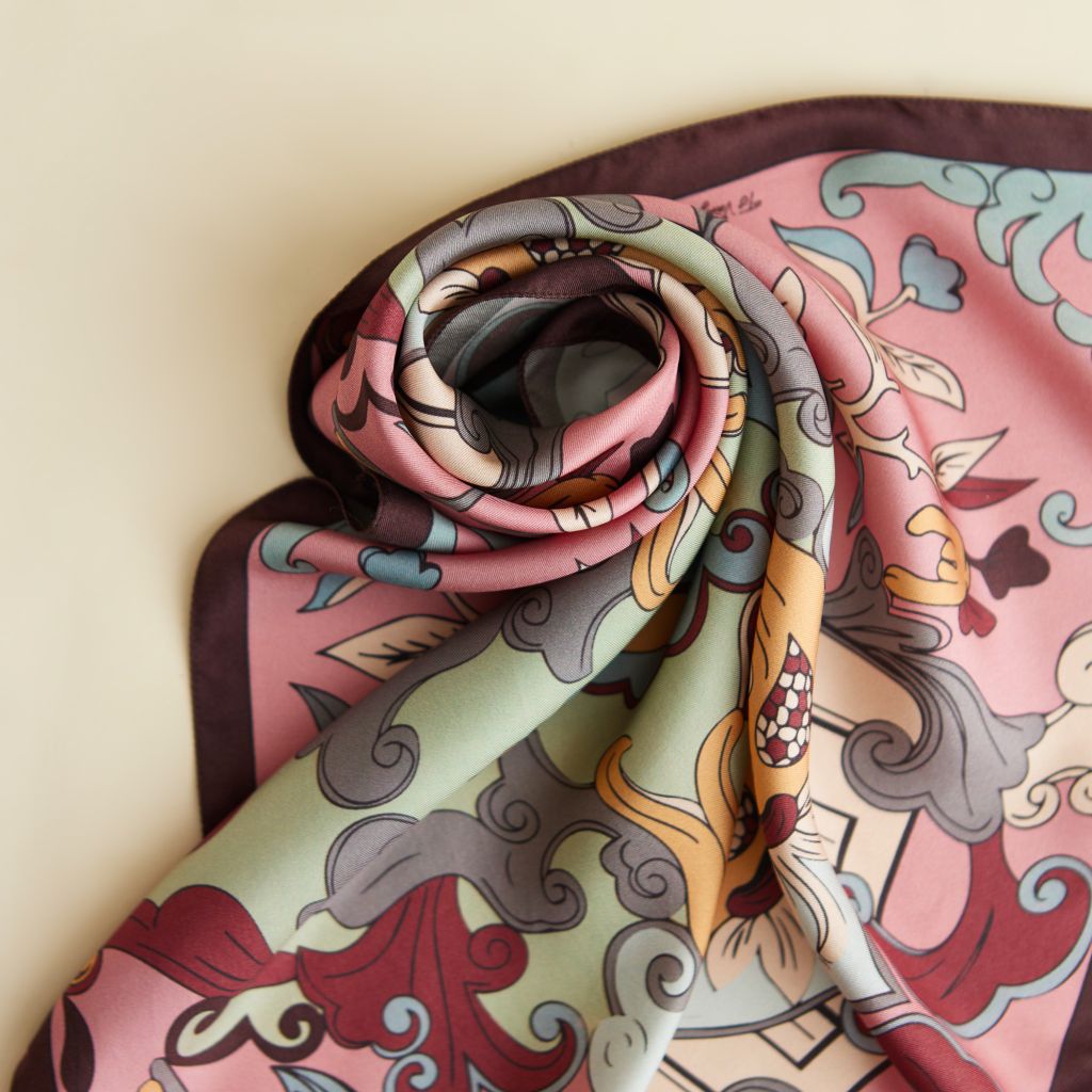 The Buddha's Hand Silk Scarf / Prune / size 65x65