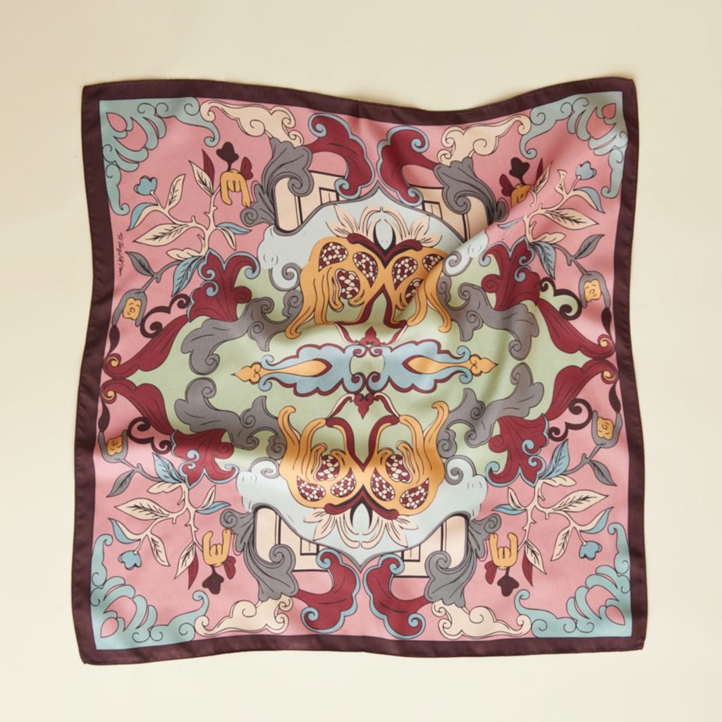 The Buddha's Hand Silk Scarf / Prune / size 65x65