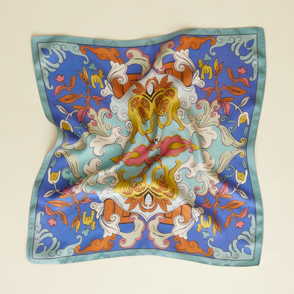 The Buddha's Hand Silk Scarf / Light Blue / size 65x65