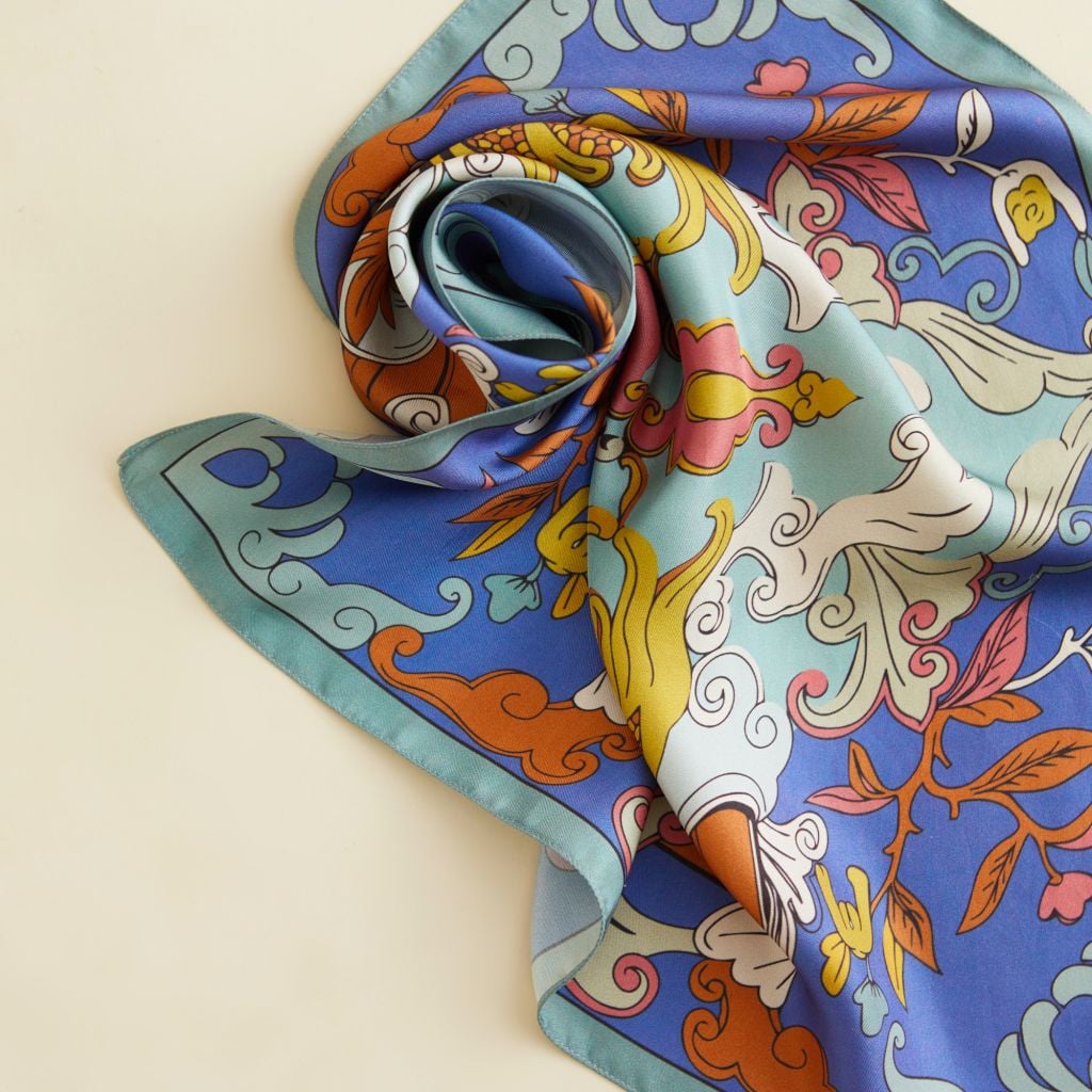 The Buddha's Hand Silk Scarf / Light Blue / size 65x65
