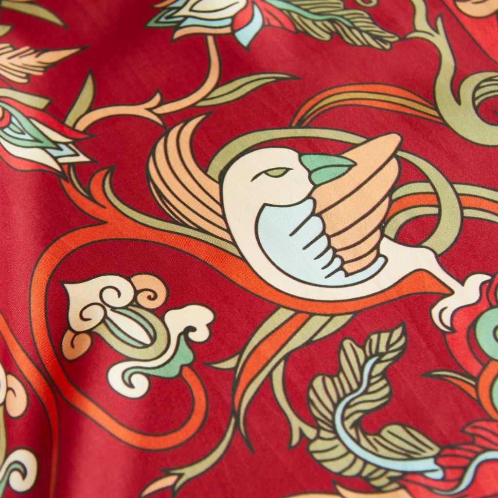 The Phoenix Silk Scarf / Fire Red / size 65x65