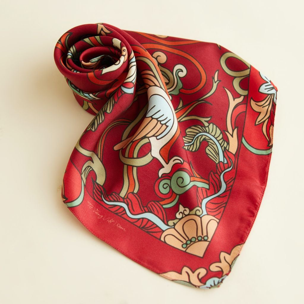 The Phoenix Silk Scarf / Red size 55x55