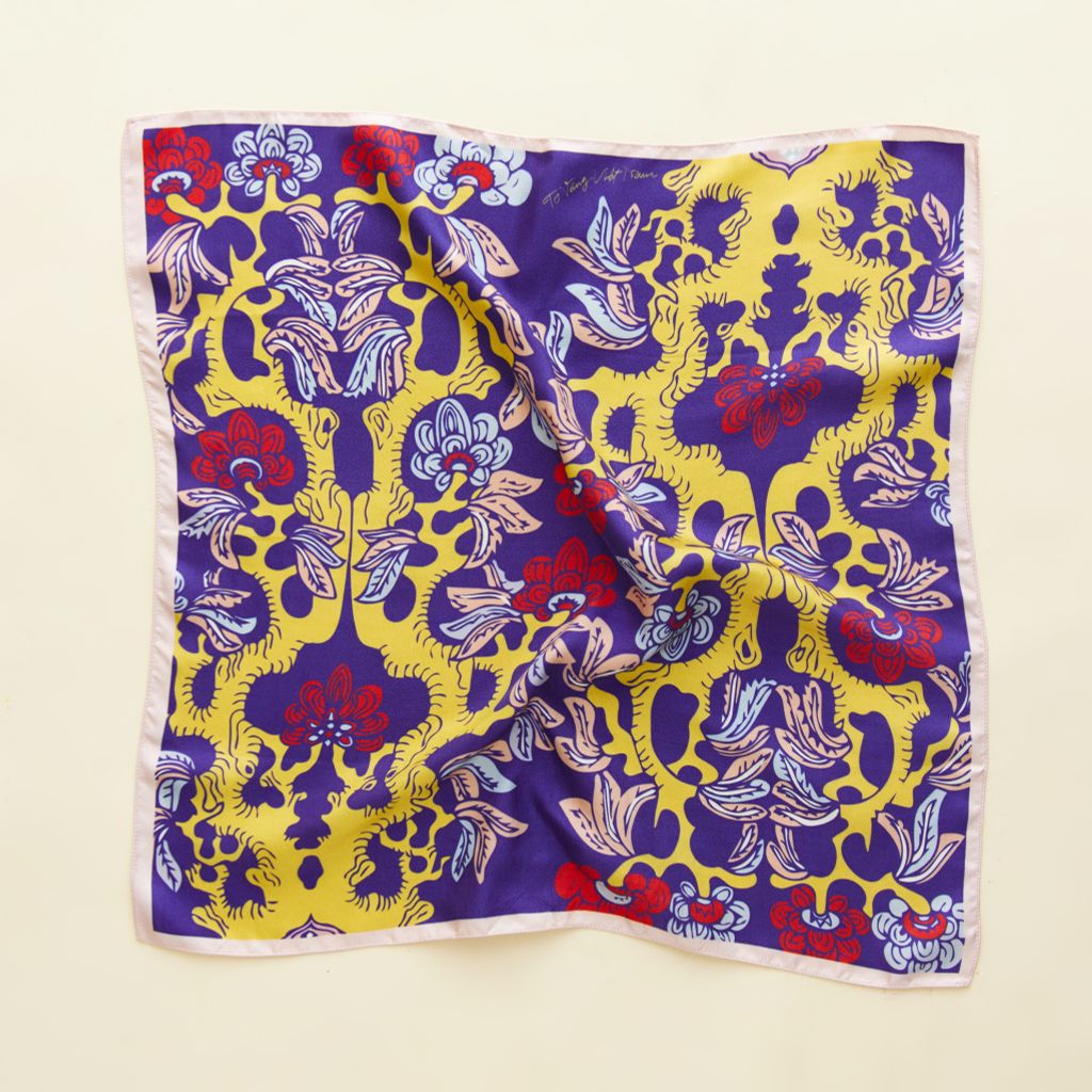 Khăn Vườn thanh xuân Tím vàng size  65x65