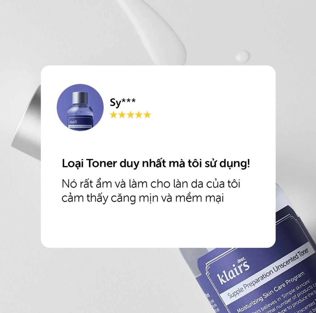 Toner Quốc dân Klairs Supple Preparation Unscented Toner, Toner dưỡng ẩm và làm mềm da Klairs