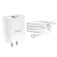 Bộ sạc Hoco C80 chính hãng dành cho iPhone , 2 cổng sạc USB và Type-C (PD 20W), chuẩn PD3.0, sạc nhanh 3A