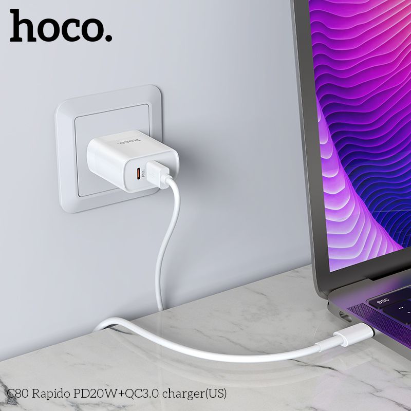 Củ sạc nhanh PD 20W Hoco C80 2 cổng ( USB + Type-C ) 3A, Quick charger 3.0