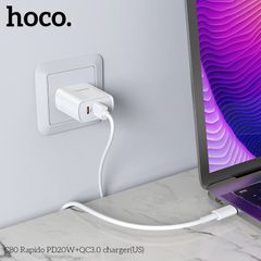 Củ sạc nhanh PD 20W Hoco C80 2 cổng ( USB + Type-C ) 3A, Quick charger 3.0