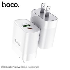 Củ sạc nhanh PD 20W Hoco C80 2 cổng ( USB + Type-C ) 3A, Quick charger 3.0