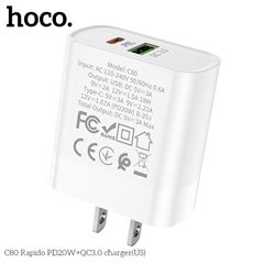 Củ sạc nhanh PD 20W Hoco C80 2 cổng ( USB + Type-C ) 3A, Quick charger 3.0