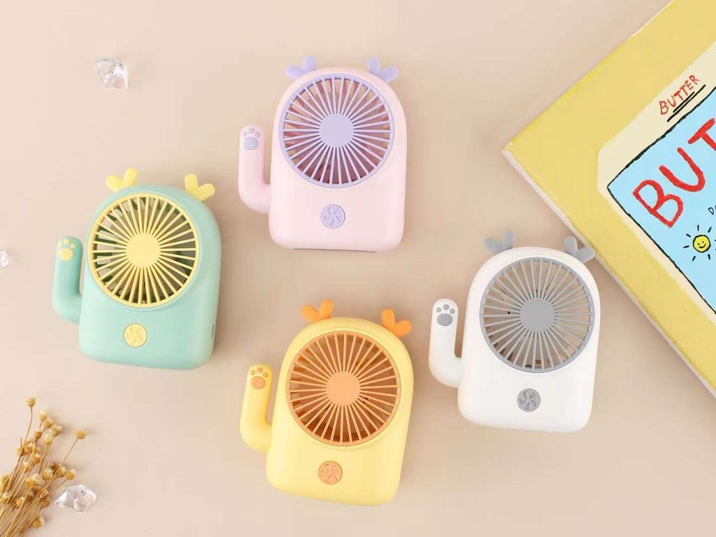 Quạt mini hình gấu Cute, tích hợp LED, tích hợp pin sạc