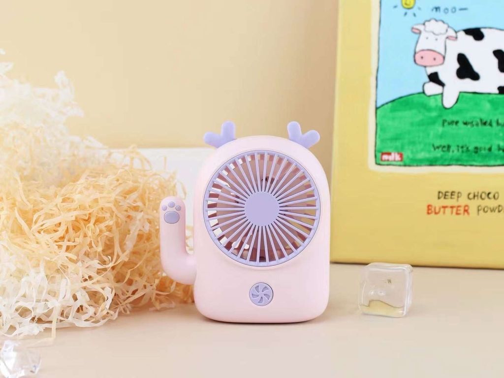 Quạt mini hình gấu Cute, tích hợp LED, tích hợp pin sạc