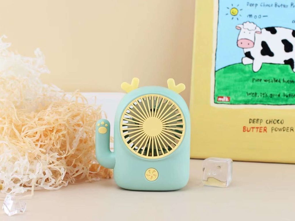 Quạt mini hình gấu Cute, tích hợp LED, tích hợp pin sạc