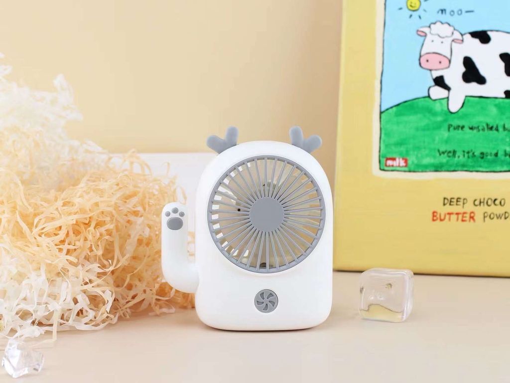Quạt mini hình gấu Cute, tích hợp LED, tích hợp pin sạc