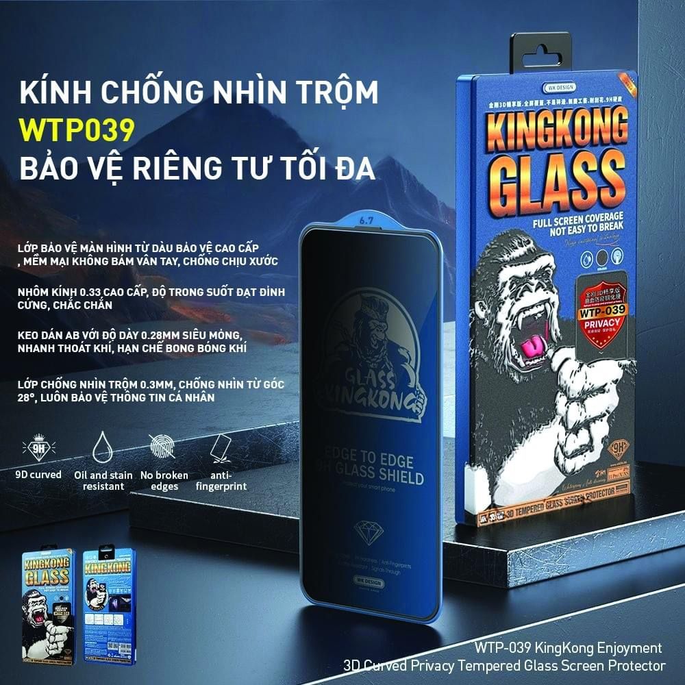 Kính cường lực KingKong chóng nhìn trộm full màn hình cho iPhone 15/15 Plus, 15 Pro, Promax