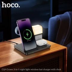 Bộ sạc nhanh không dây từ tính 3 trong 1 chính hãng Hoco CQ9 sạc điện thoại, tai nghe, đồng hồ có đèn ngủ