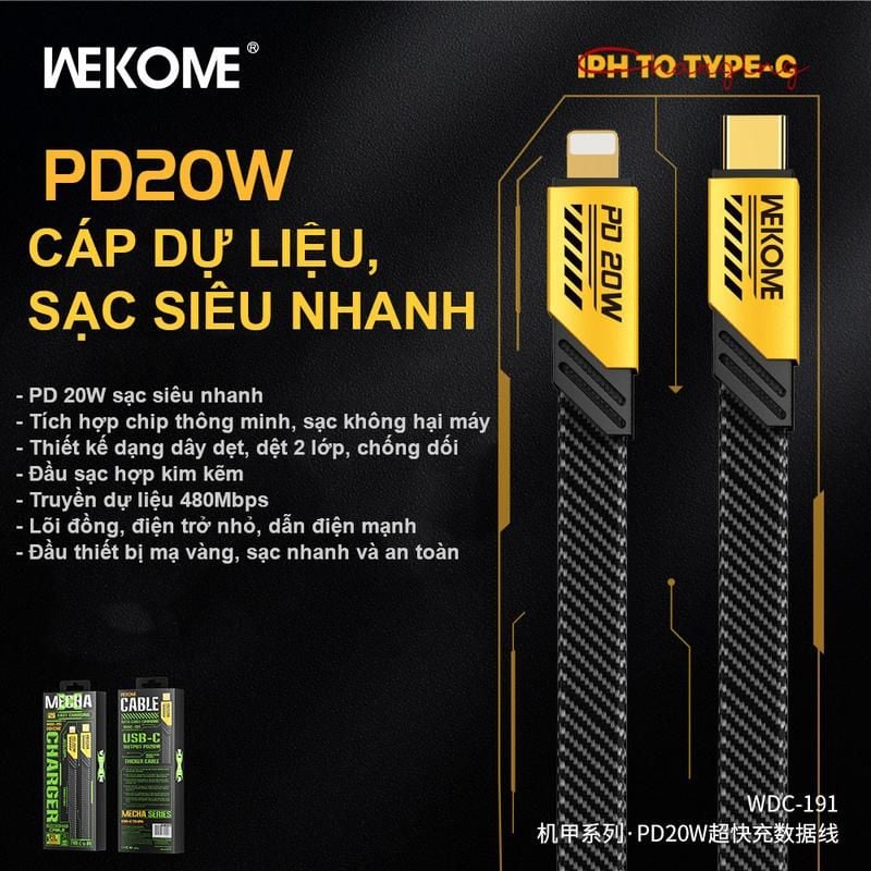 Cáp Sạc Nhanh WDC-191 Type-C to Lightning 20W