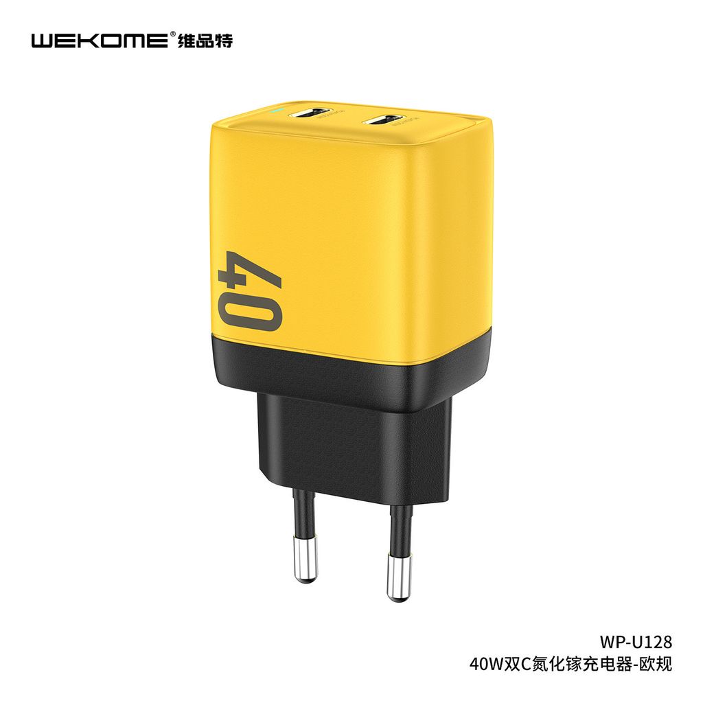 Củ Sạc Nhanh 40W WEKOME GaN WP-U128, Chân Chuẩn EU, Hỗ Trợ Sạc Nhanh PD 20W Cho 2 Thiết Bị Cùng Lúc