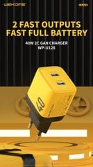 Củ Sạc Nhanh 40W WEKOME GaN WP-U128, Chân Chuẩn EU, Hỗ Trợ Sạc Nhanh PD 20W Cho 2 Thiết Bị Cùng Lúc