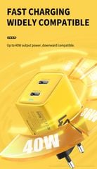 Củ Sạc Nhanh 40W WEKOME GaN WP-U128, Chân Chuẩn EU, Hỗ Trợ Sạc Nhanh PD 20W Cho 2 Thiết Bị Cùng Lúc