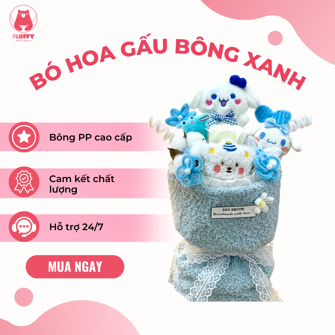  Bó hoa gấu bông xanh 