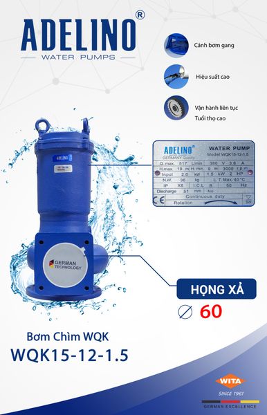 MÁY BƠM CHÌM ADELINO WQK15-12-1.5 - 2HP