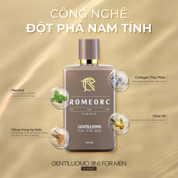 Sữa Tắm Gội Nam Romeorc Gentiluomo 3in1 For Men 350ML