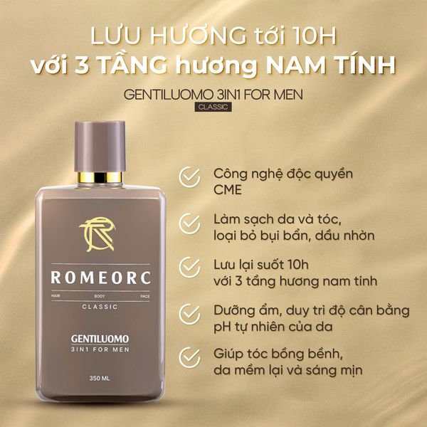 Sữa Tắm Gội Nam Romeorc Gentiluomo 3in1 For Men 350ML
