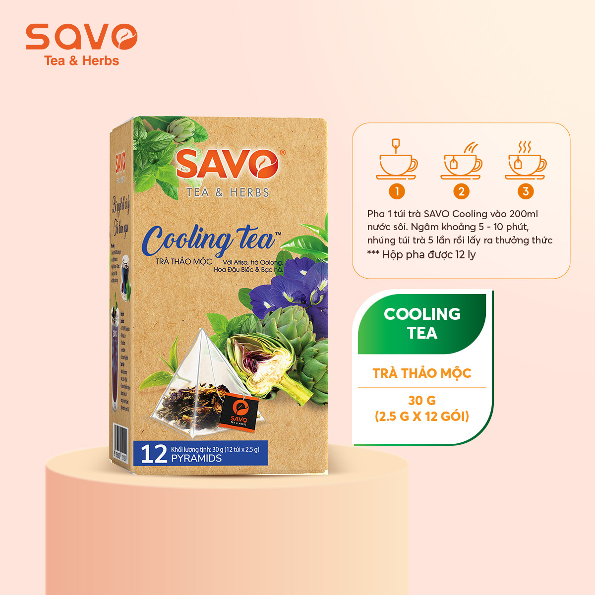  Trà SAVO Cooling - Túi Kim Tự Tháp (Hộp 12) 