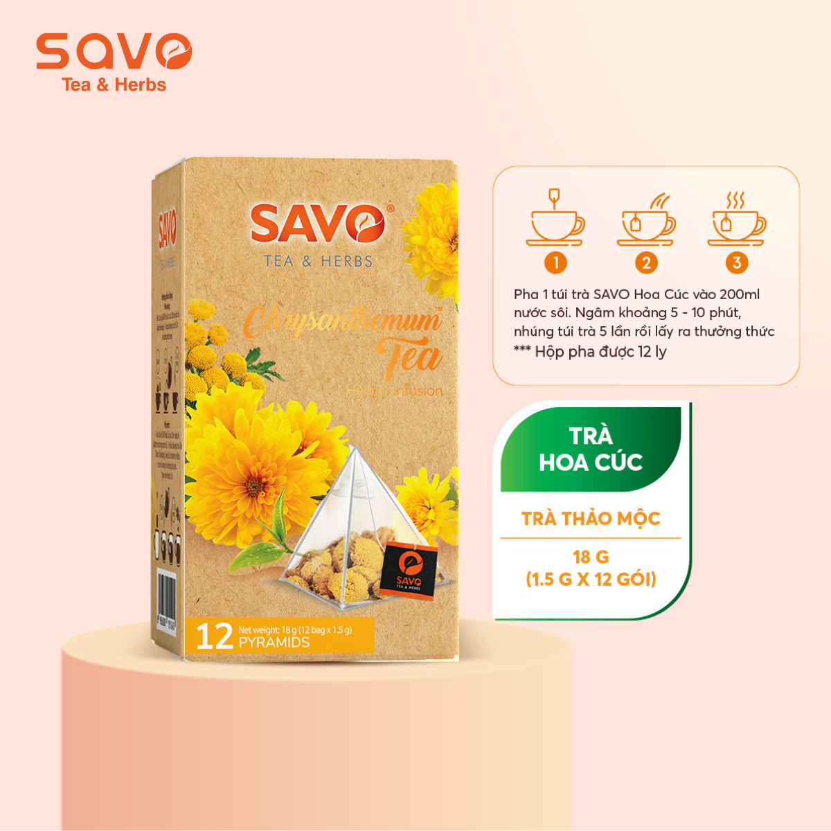  Trà SAVO Hoa Cúc - Túi Kim Tự Tháp (Hộp 12) 