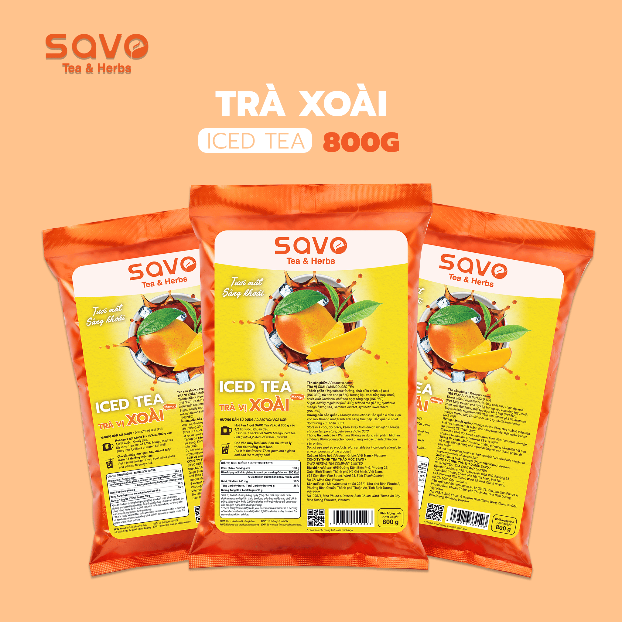  SAVO Iced Tea Xoài (Túi 800g) 