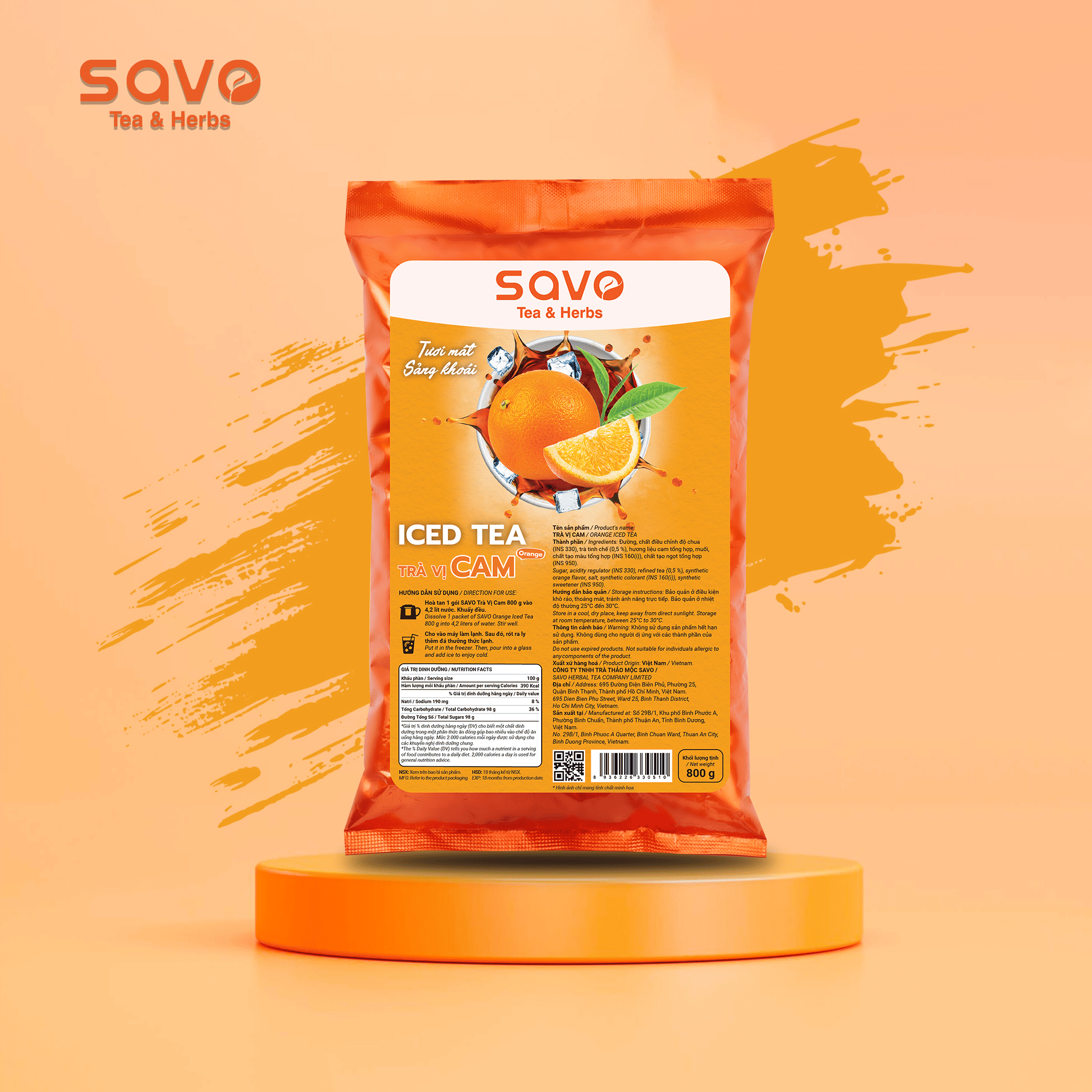  Trà SAVO Iced Tea Cam (Túi 800 g) 