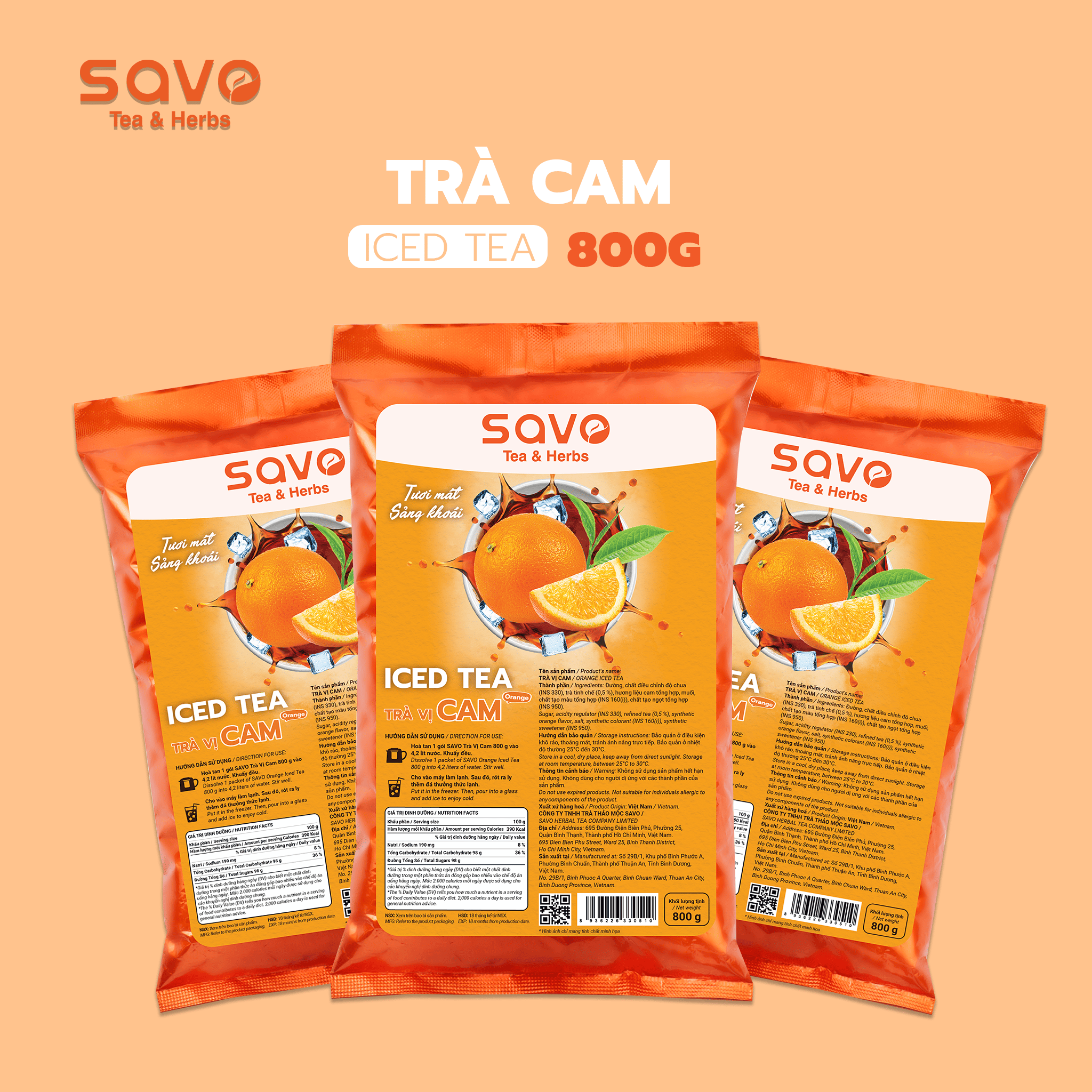  Trà SAVO Iced Tea Cam (Túi 800 g) 