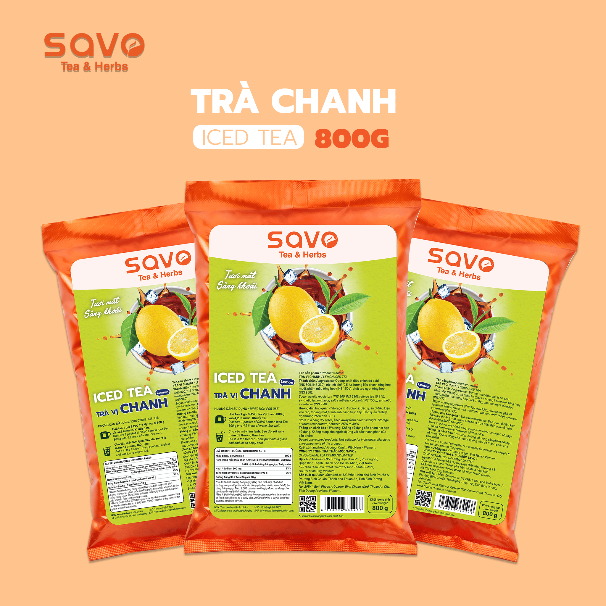  SAVO Iced Tea Chanh ( Túi 800g) 