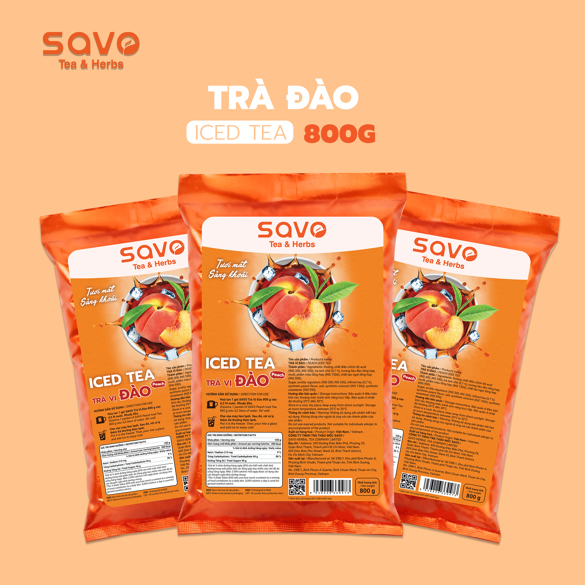  SAVO Iced Tea Đào ( Túi 800g) 