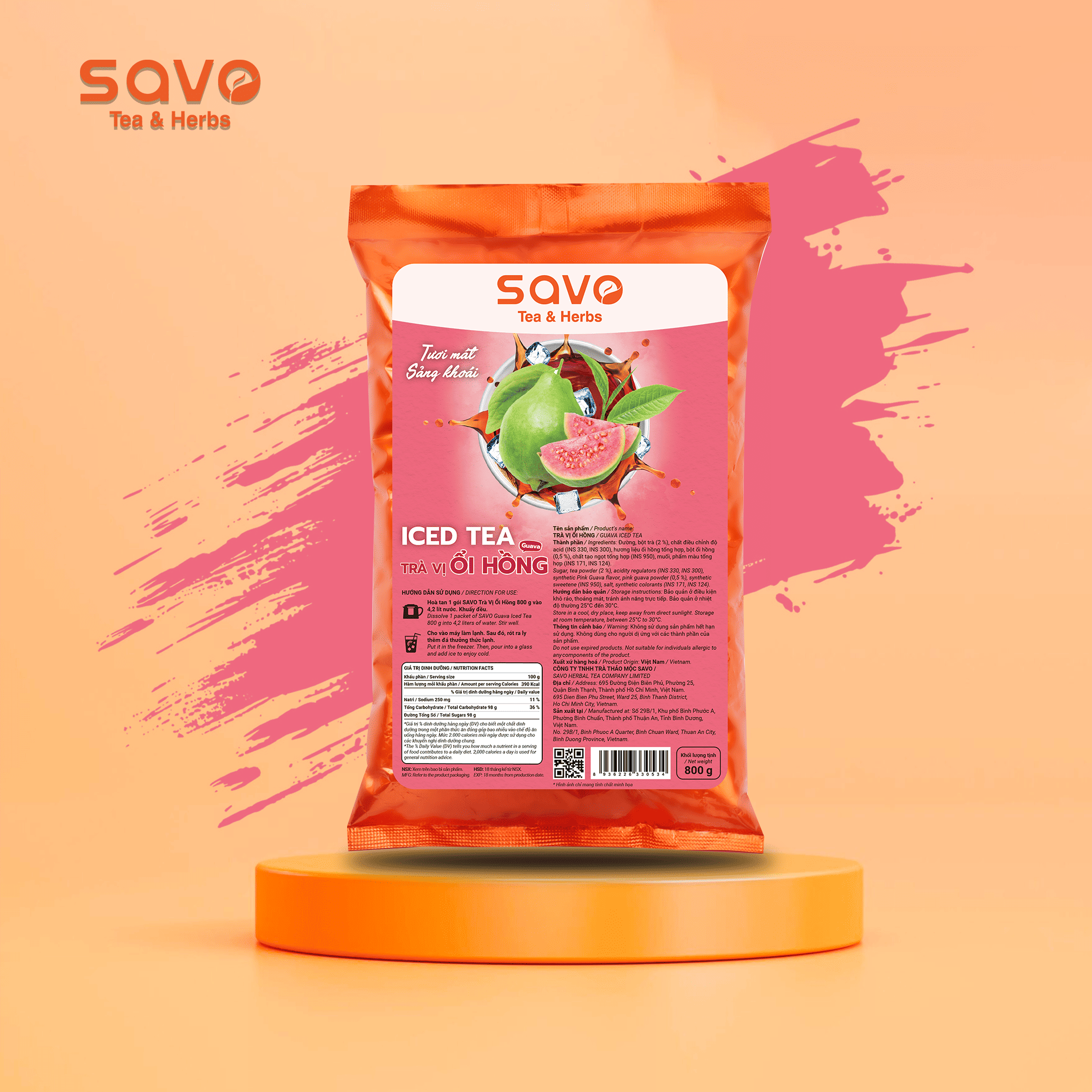  SAVO Iced Tea Ổi Hồng (Túi 800g) 