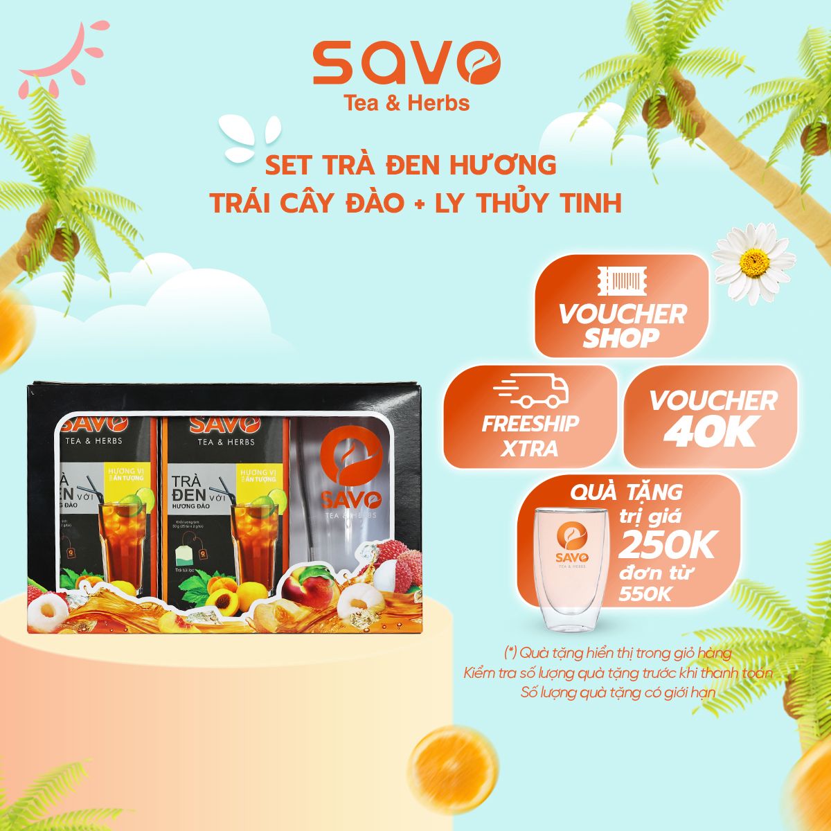  Set quà tặng 2 hộp trà đen hương đào và vải tặng 1 ly sứ (2 x 25 gói) 