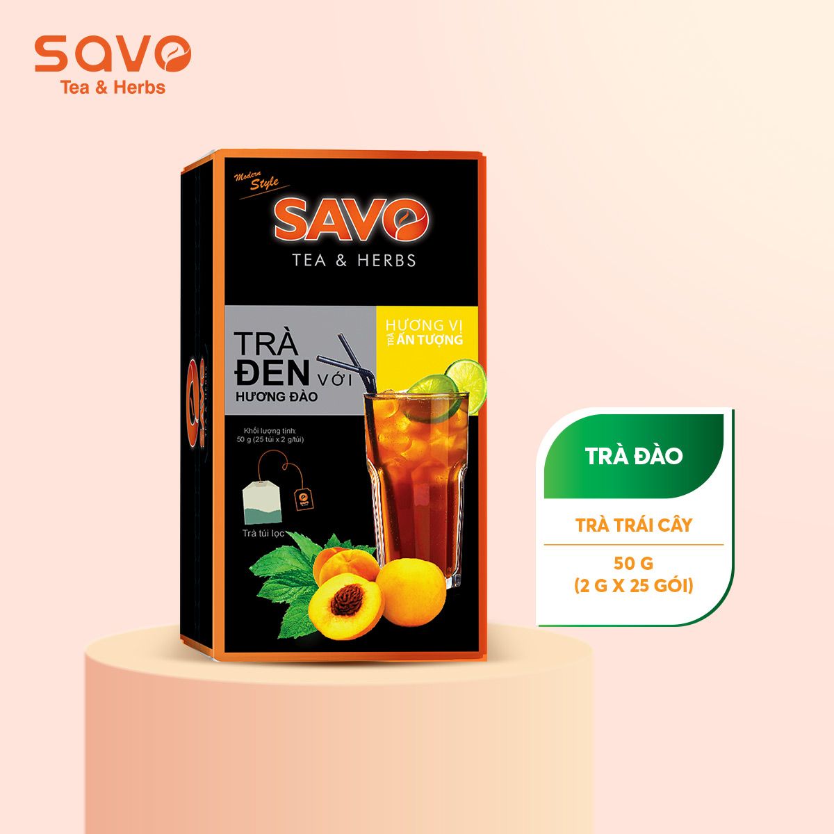  Set quà tặng 2 hộp trà đen hương đào và vải tặng 1 ly sứ (2 x 25 gói) 
