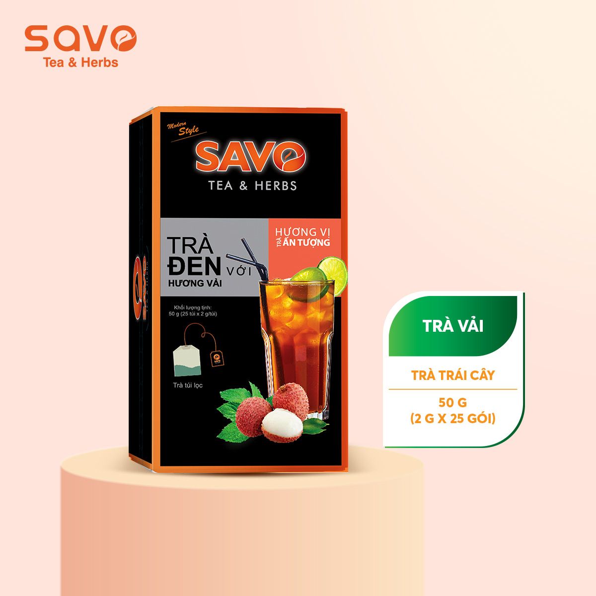  Set quà tặng 2 hộp trà đen hương đào và vải tặng 1 ly sứ (2 x 25 gói) 