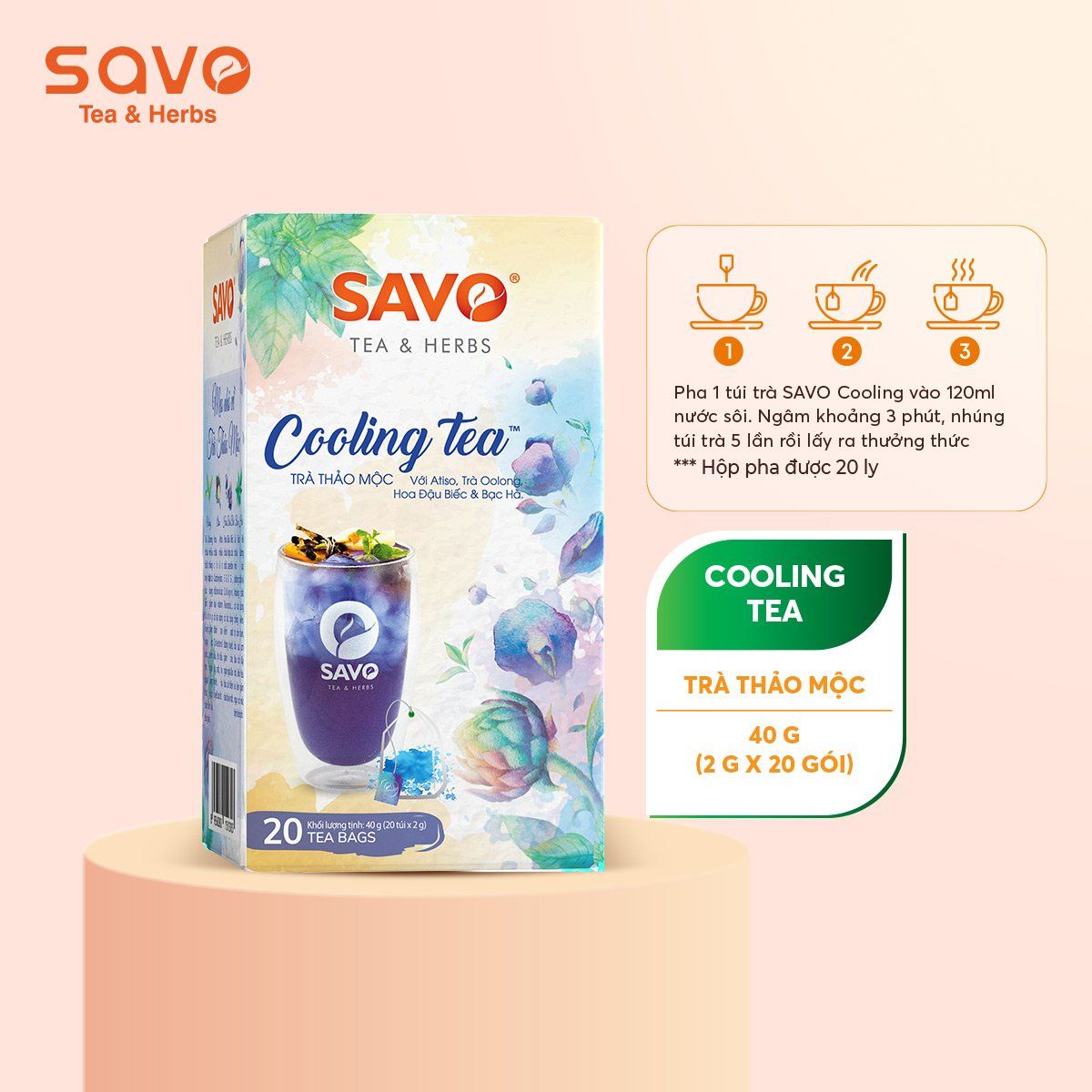  Trà Thảo Mộc Túi Lọc Kép SAVO Cooling (Hộp 20 Gói) 